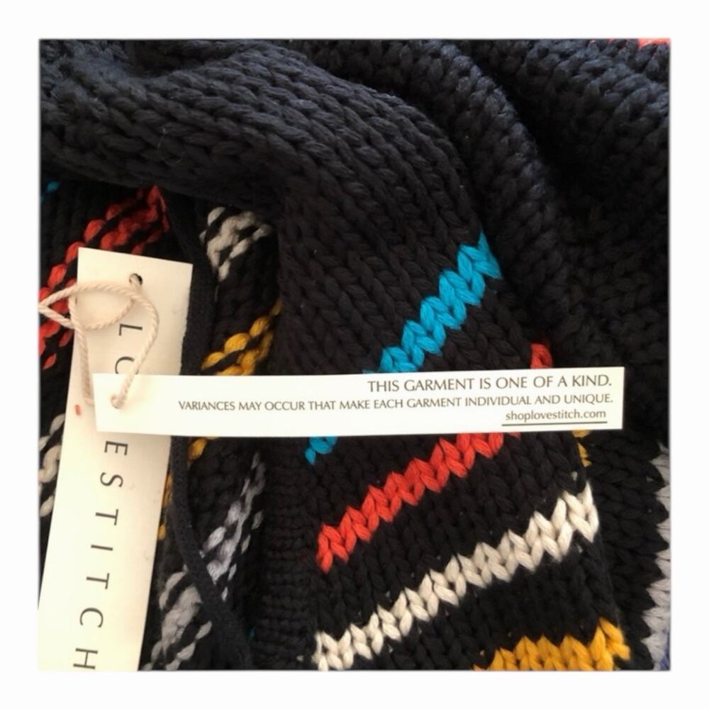 LoveStitch NWT Black Aqua Orange Stripe Kangaroo Pocket Hoodie Long Sleeve - Picture 11 of 13